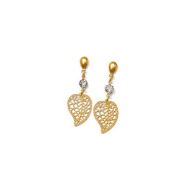 BRINCOS FOLHA FOLHEADOS A OURO COM STRASS
